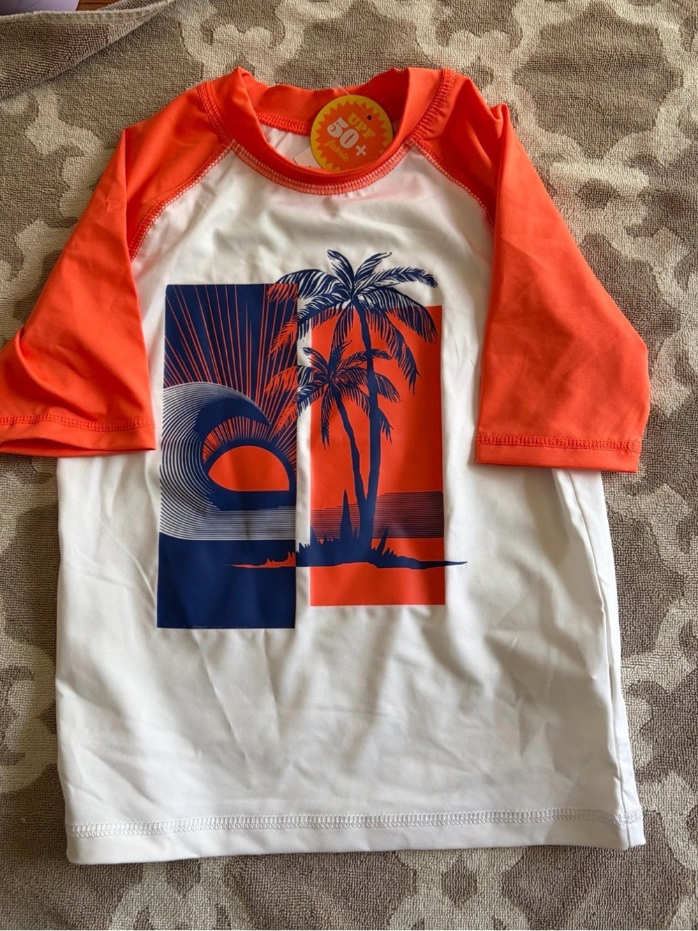 The Children's Place Orange & White Boys Rashguard with Navy Graphic